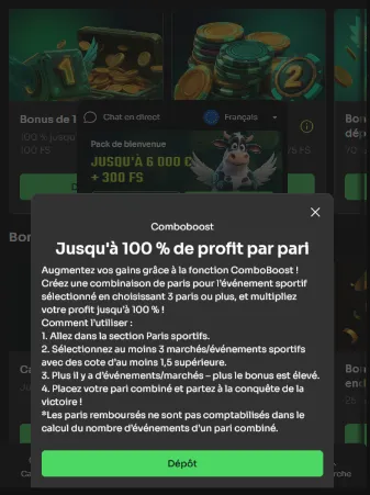 Fiche Comboboost : jusqu'à 100 % de profit en plus sur un pari combiné