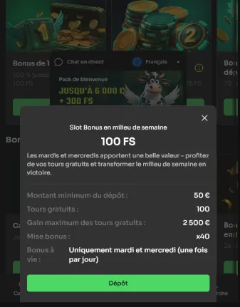 Slot Bonus en milieu de semaine HolyLuck : 100 FS pour un dépôt de 50 € le mardi et le mercredi